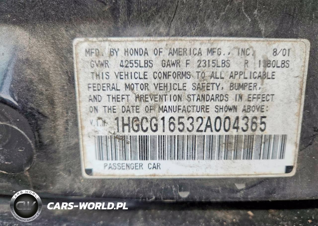 2002 Honda Accord Ex VIN:1HGCG16532A004365 - 12