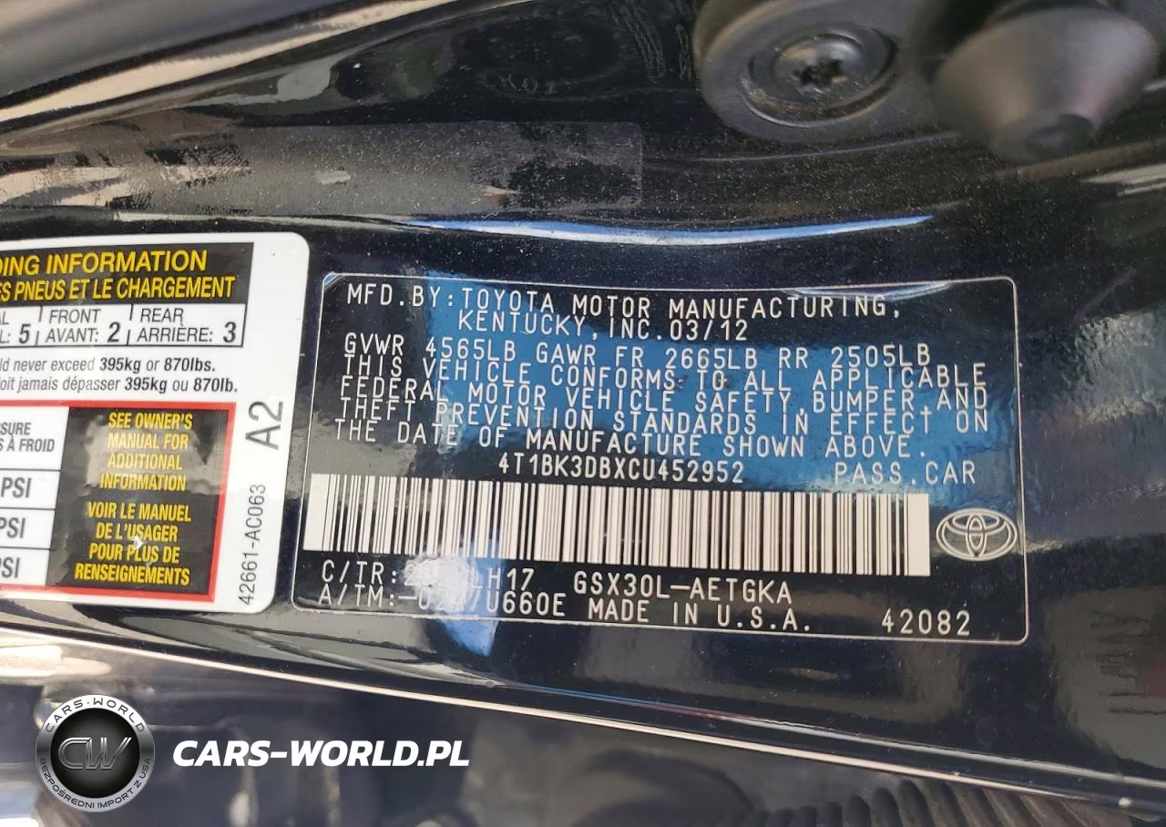 2012 Toyota Avalon Base VIN:4T1BK3DBXCU452952 - 12