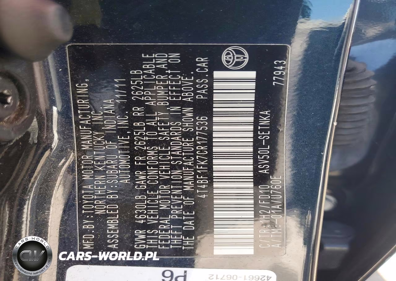 2012 Toyota Camry Le VIN:4T4BF1FK7CR177536 - 12