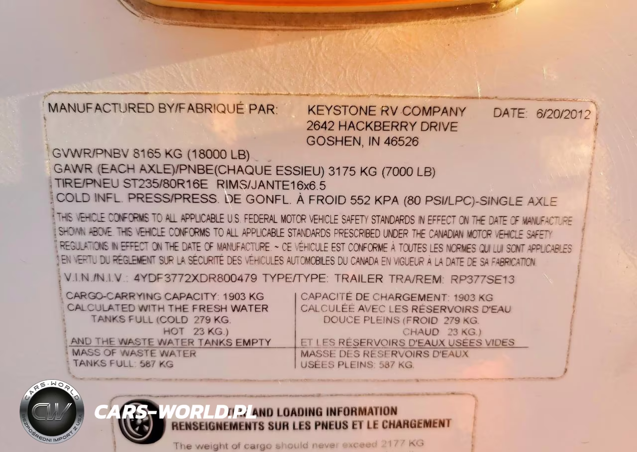 2013 Keystone Raptor Camper VIN:4YDF3772XDR800479 - 10