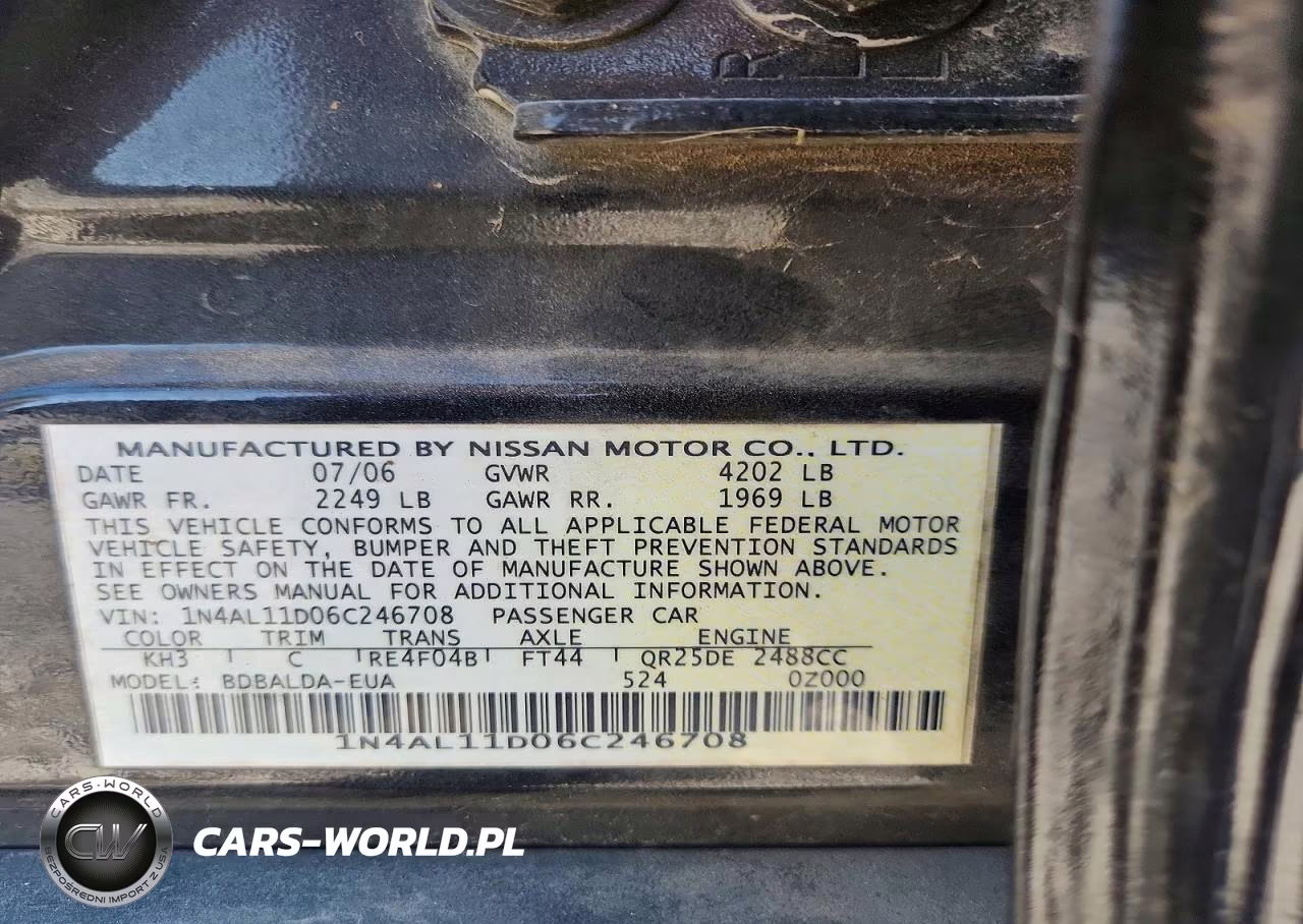 2006 Nissan Altima 2.5 VIN:1N4AL11D06C246708 - 12