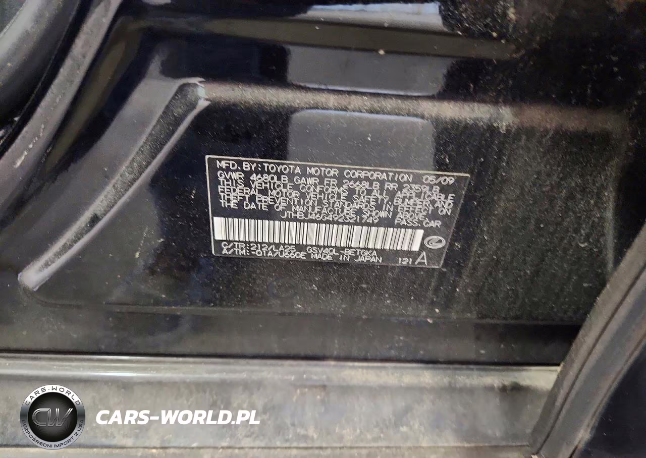 2009 Lexus Es 350 VIN:JTHBJ46G492321749 - 12