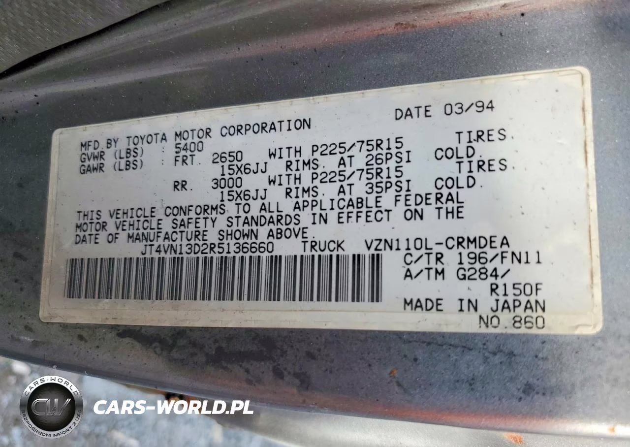 1994 Toyota Pickup Dx V6 VIN:JT4VN13D2R5136660 - 12