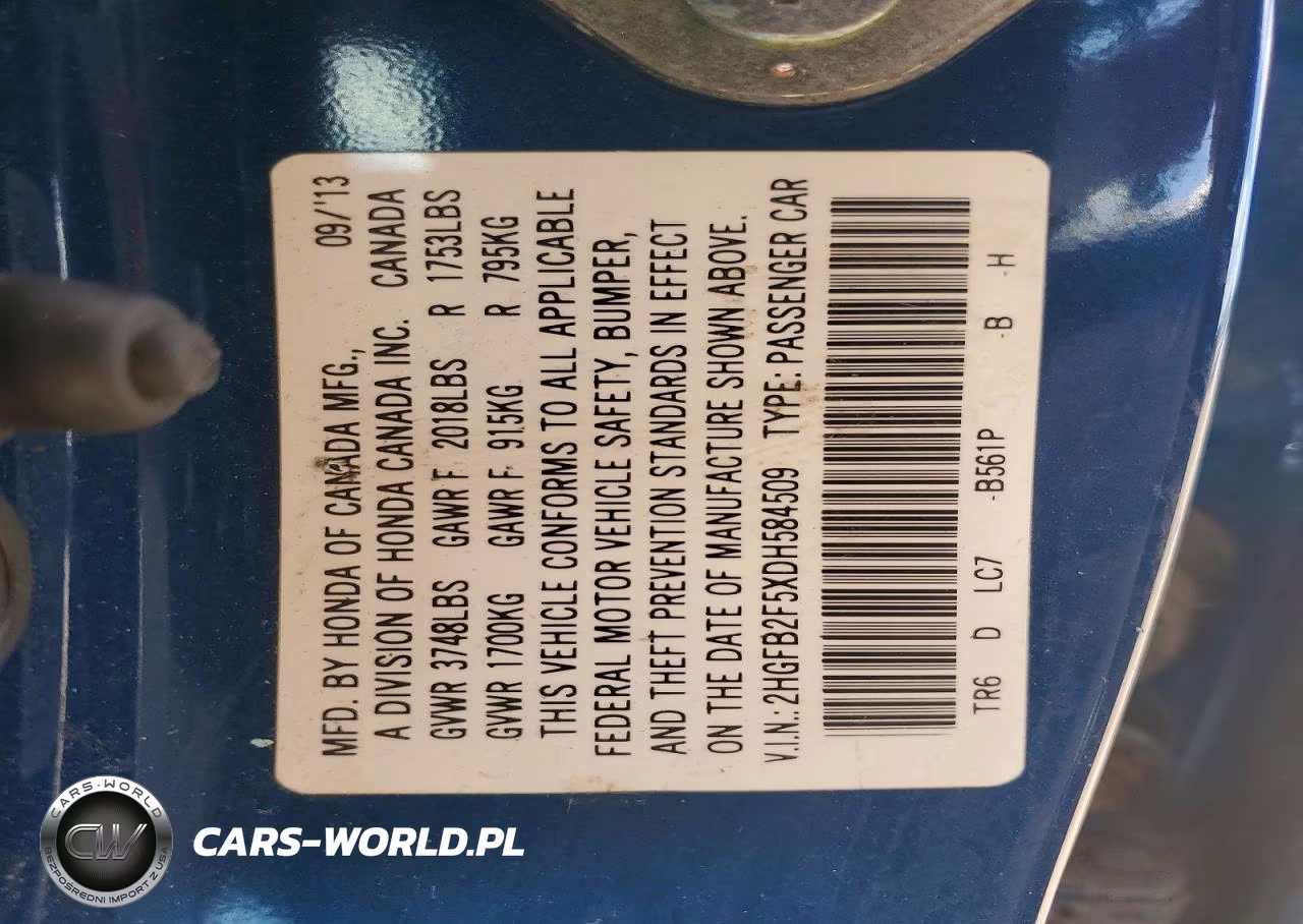 2013 Honda Civic Lx VIN:2HGFB2F5XDH584509 - 12