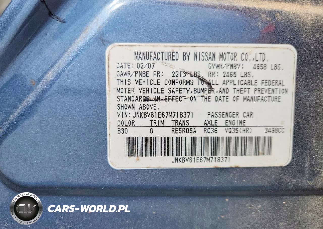 2007 Infiniti G35 Base VIN:JNKBV61E67M718371 - 13