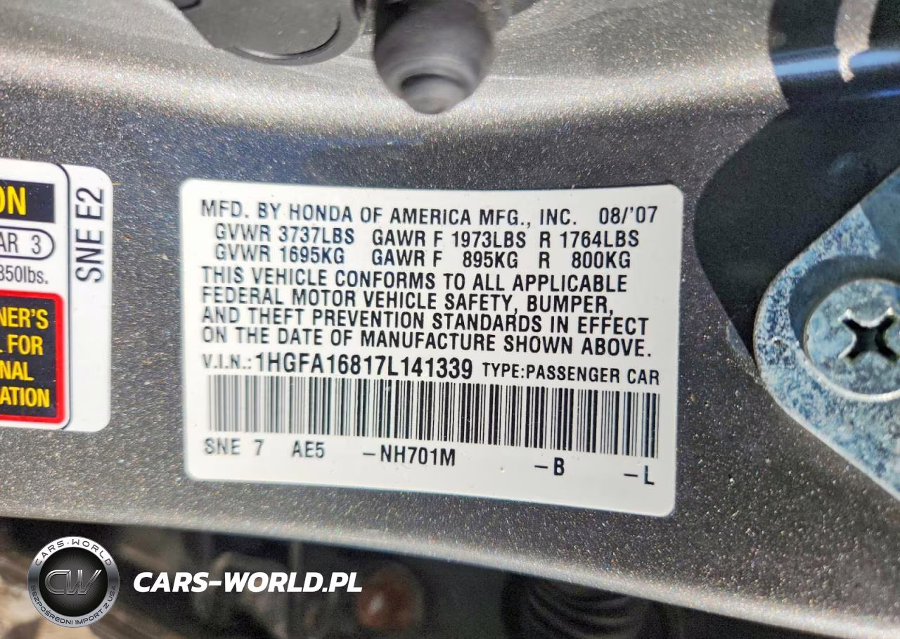 2007 Honda Civic Ex VIN:1HGFA16817L141339 - 13