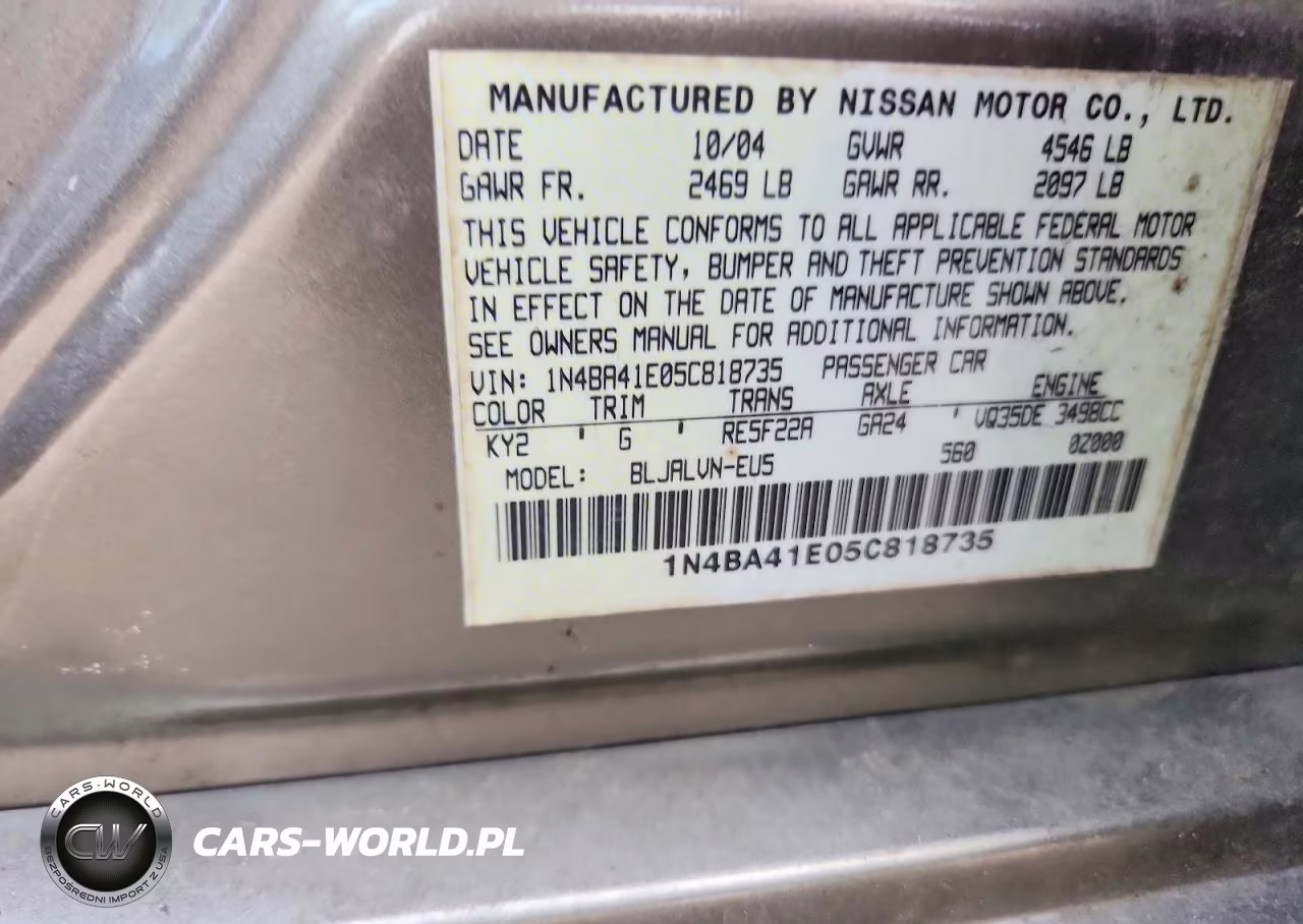 2005 Nissan Maxima 3.5 Se VIN:1N4BA41E05C818735 - 12
