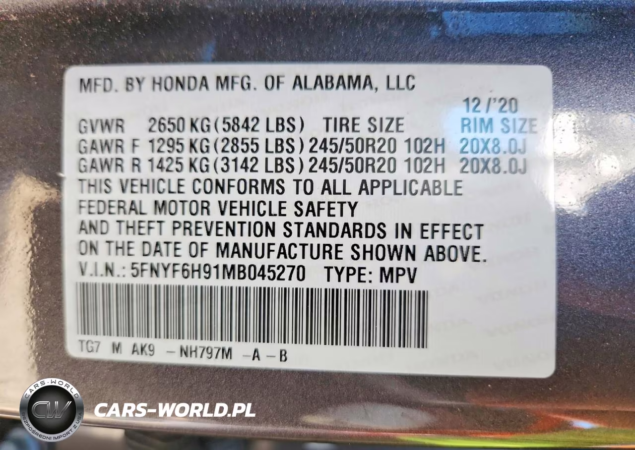 2021 Honda Pilot Touring VIN:5FNYF6H91MB045270 - 13