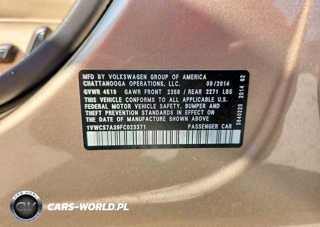 2015 Volkswagen Passat Sel VIN:1VWCS7A39FC023371 - 13