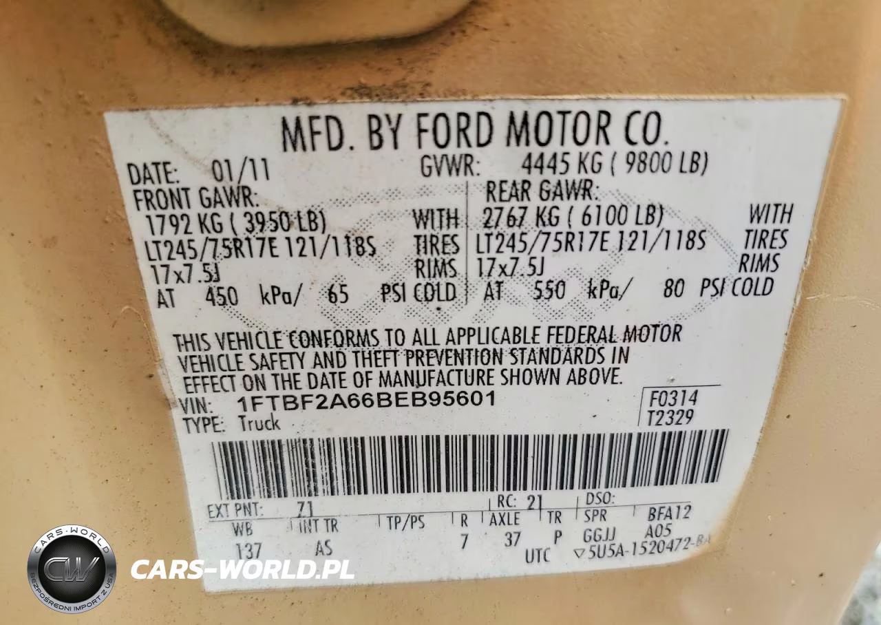2011 Ford F250 Super Duty VIN:1FTBF2A66BEB95601 - 12