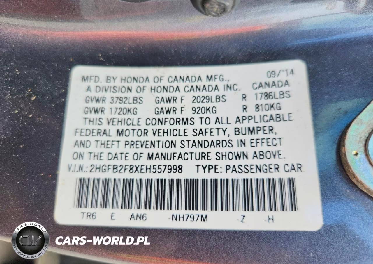 2014 Honda Civic Ex VIN:2HGFB2F8XEH557998 - 12