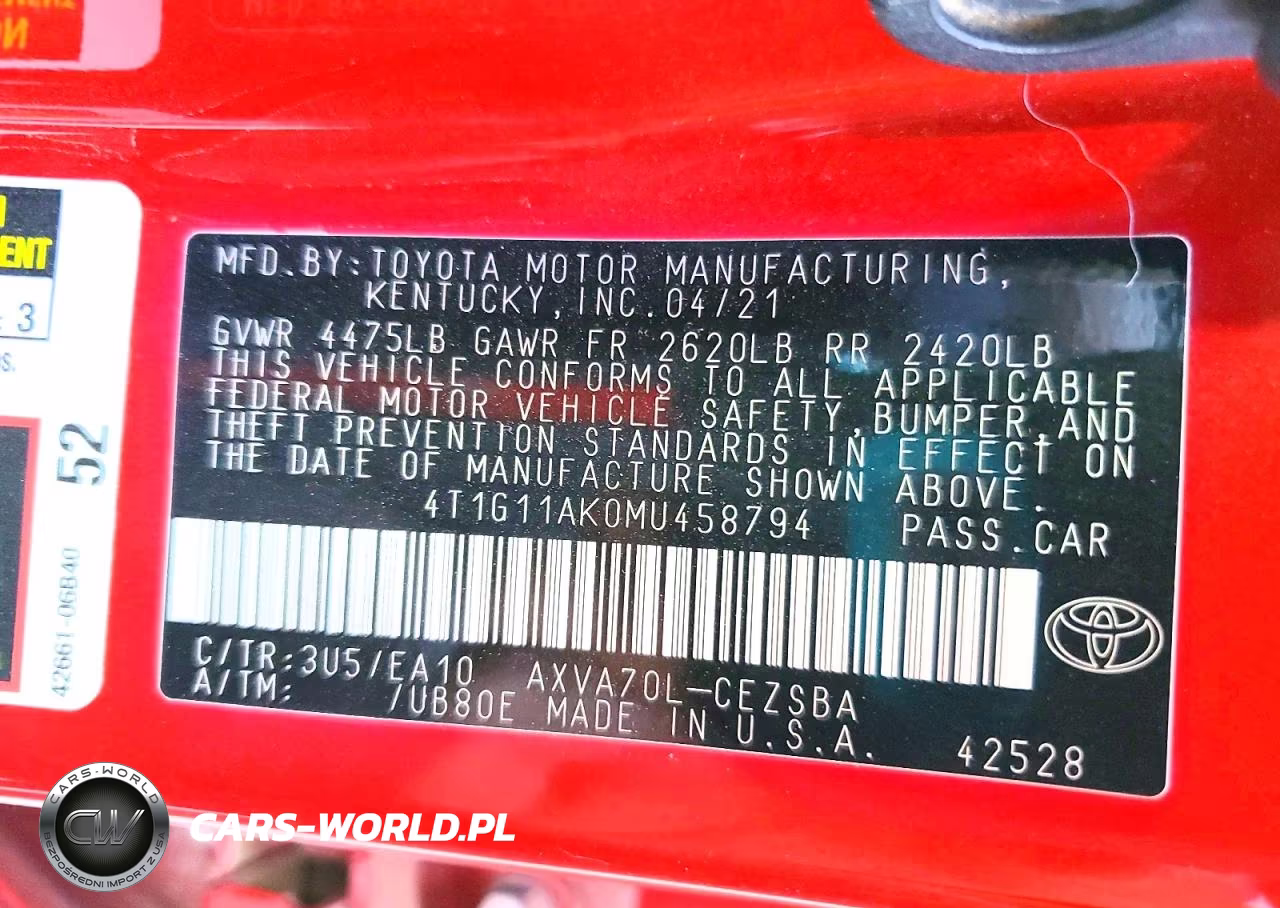 2021 Toyota Camry Se VIN:4T1G11AK0MU458794 - 12