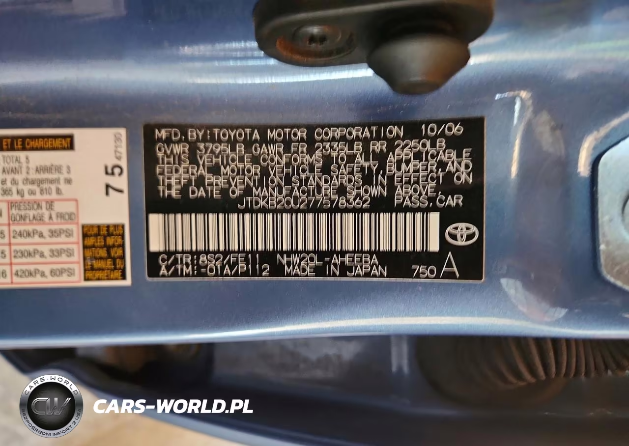 2007 Toyota Prius Base VIN:JTDKB20U277578362 - 13