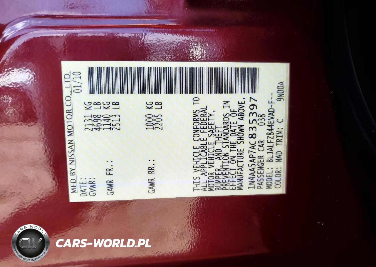2010 Nissan Maxima 3.5 S VIN:1N4AA5AP7AC835397 - 13