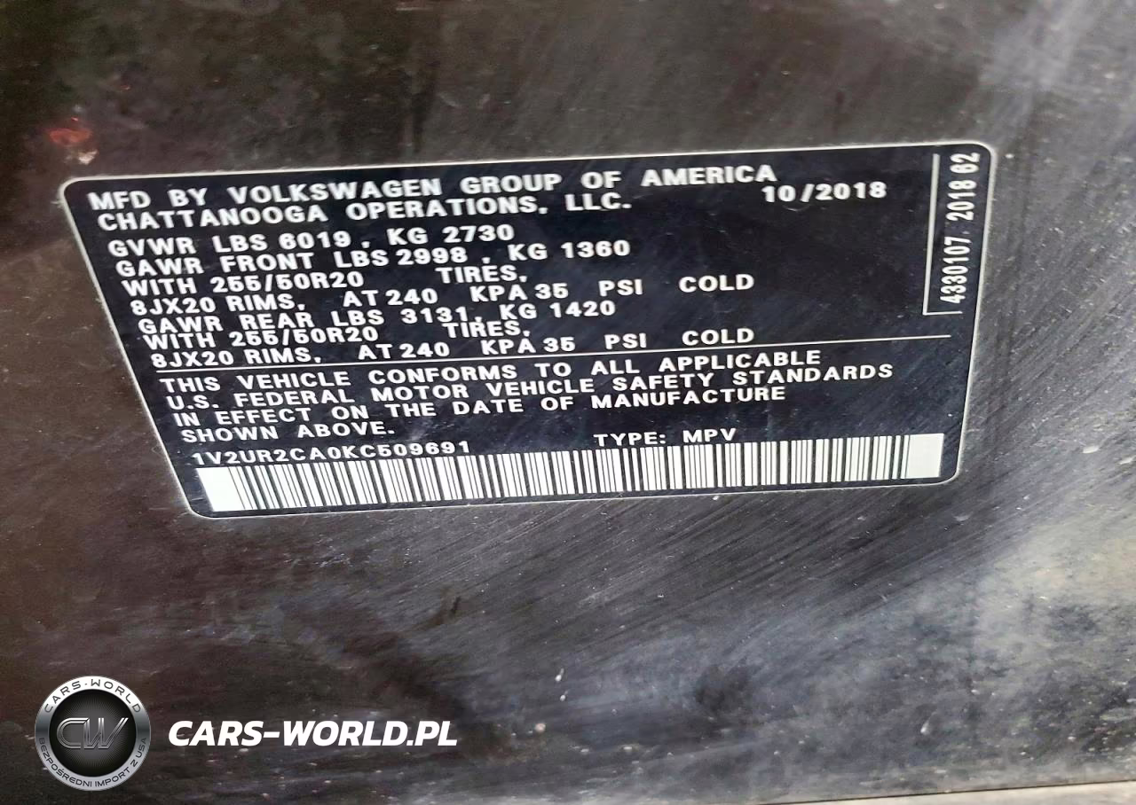 2019 Volkswagen Atlas Se VIN:1V2UR2CA0KC509691 - 13