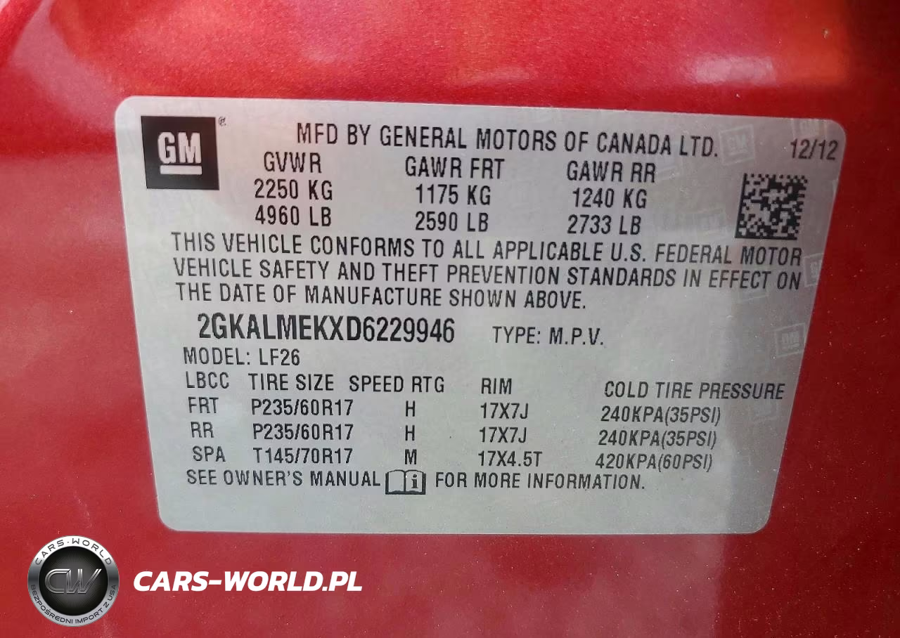 2013 GMC Terrain Sle VIN:2GKALMEKXD6229946 - 13
