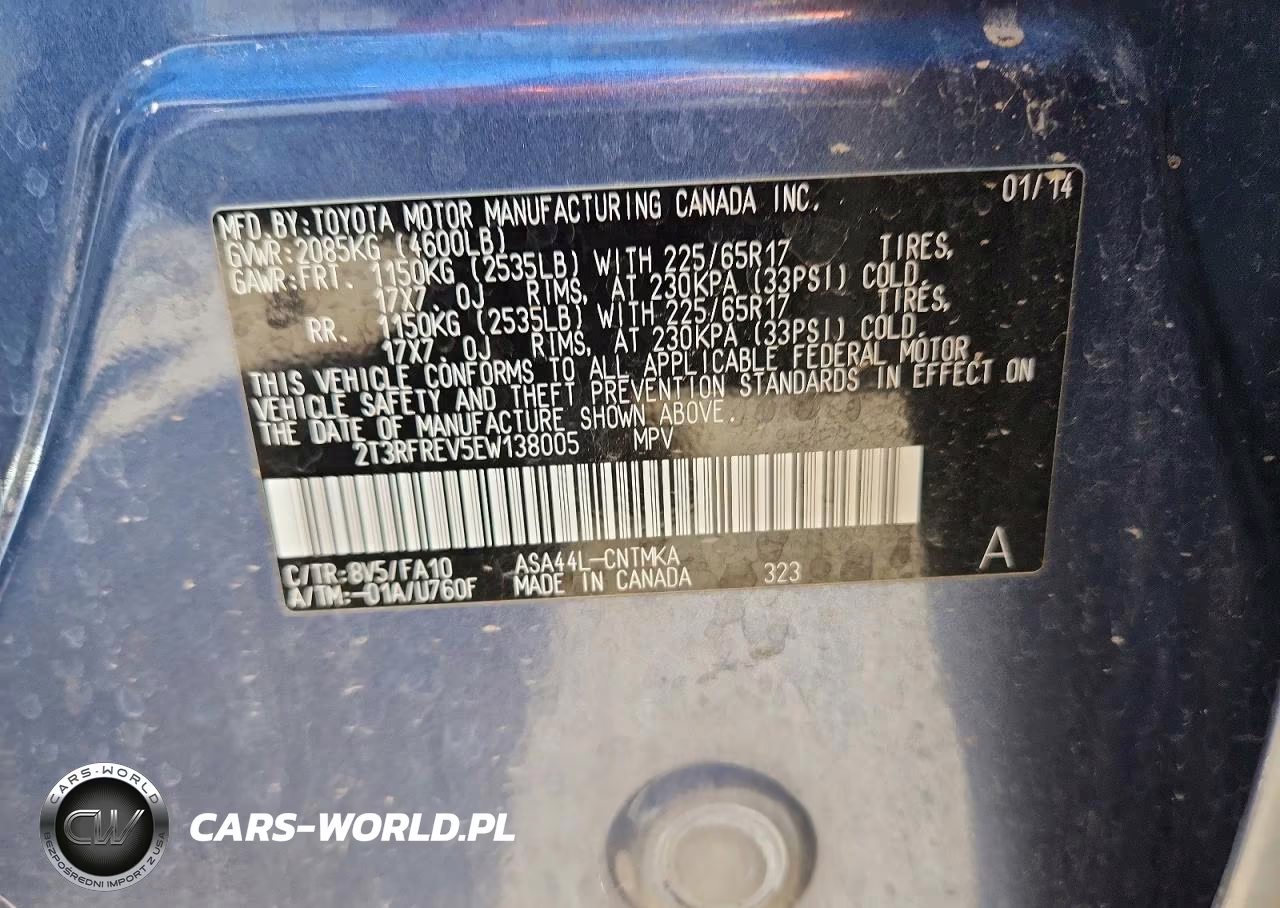 2014 Toyota Rav4 Xle VIN:2T3RFREV5EW138005 - 12