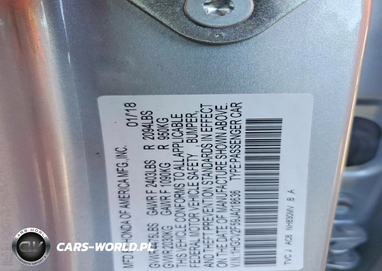 2018 Honda Accord Exl VIN:1HGCV2F59JA018636 - 12