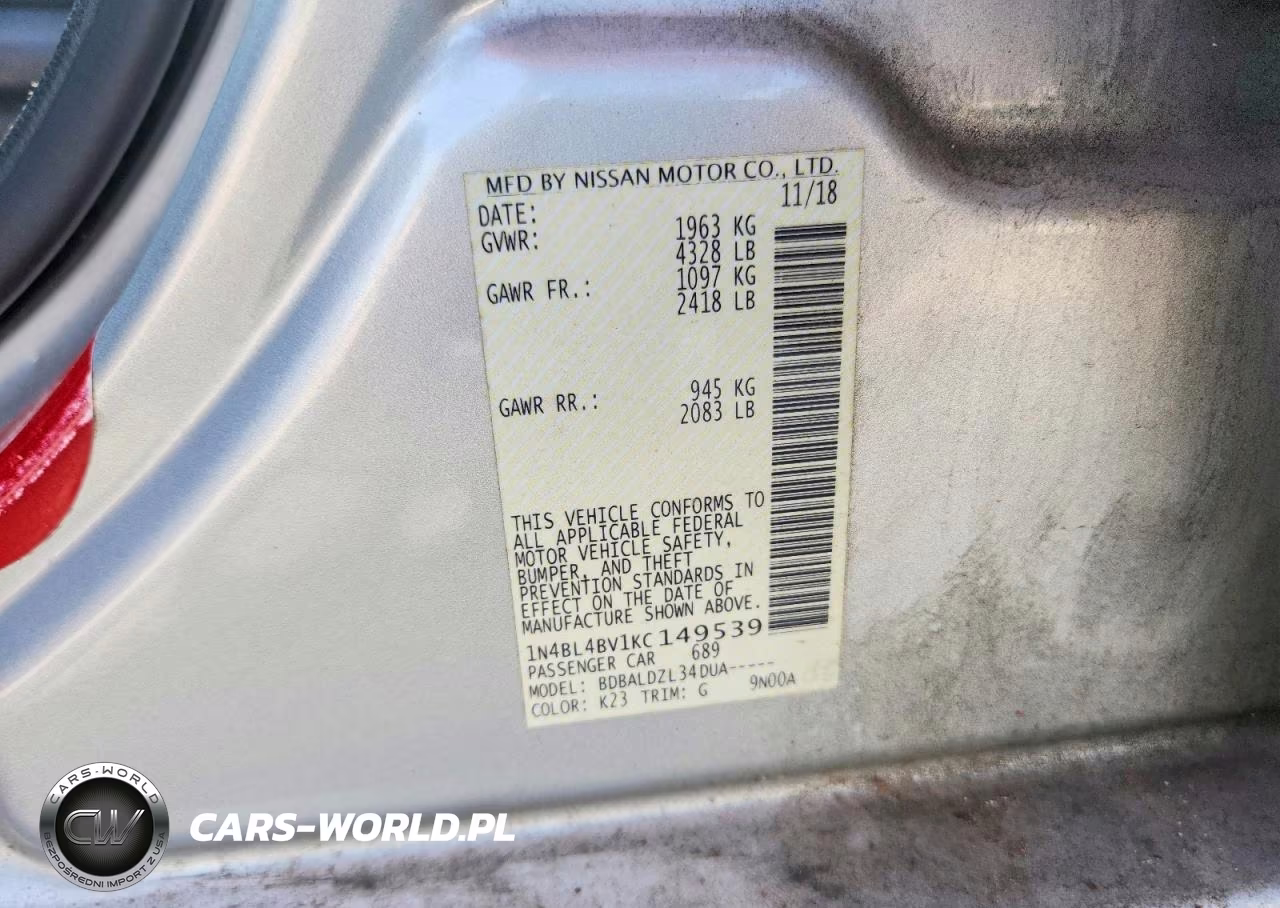 2019 Nissan Altima S VIN:1N4BL4BV1KC149539 - 12