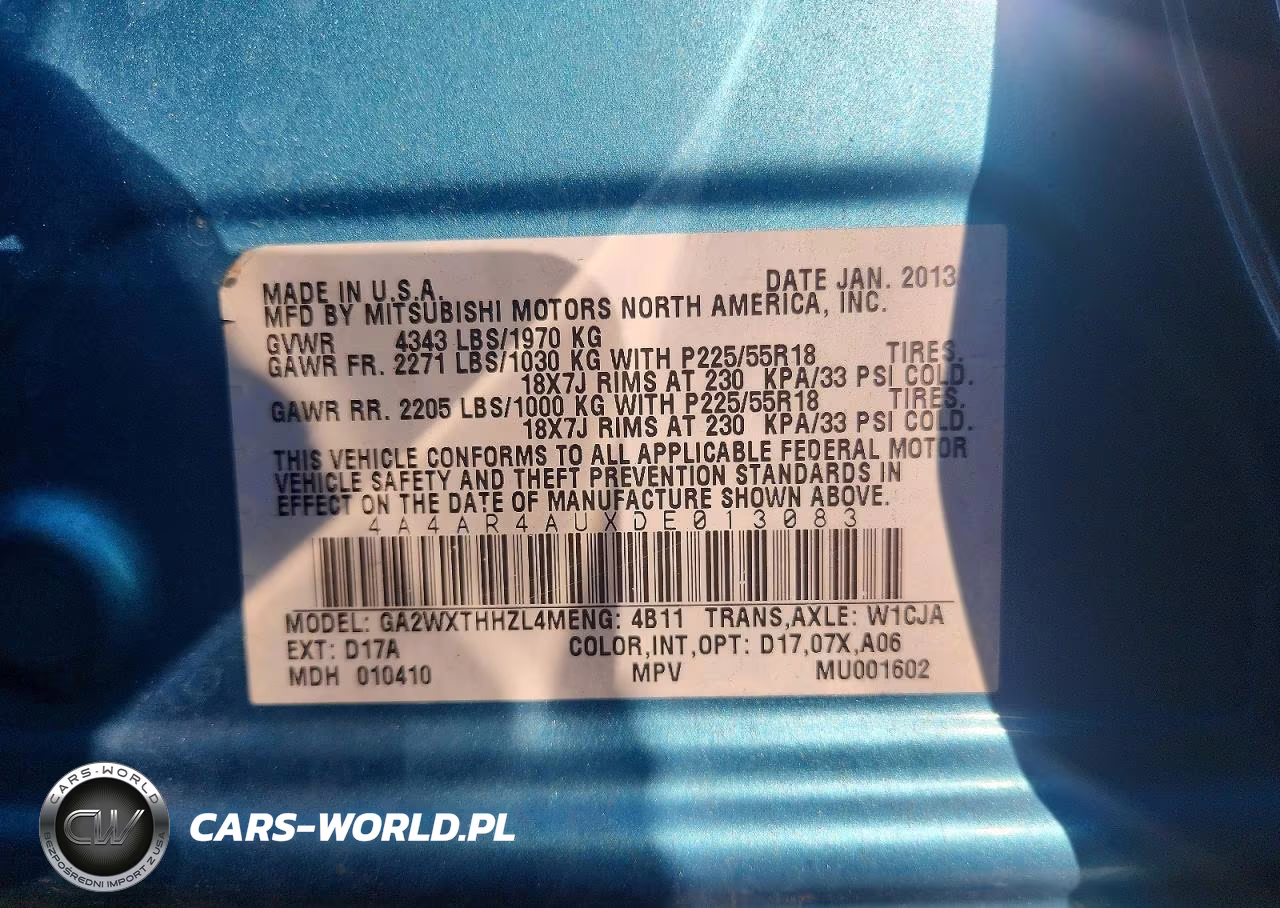 2013 Mitsubishi Outlander Sport Se VIN:4A4AR4AUXDE013083 - 12