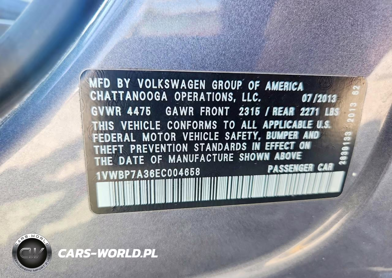2014 Volkswagen Passat Se VIN:1VWBP7A36EC004658 - 12