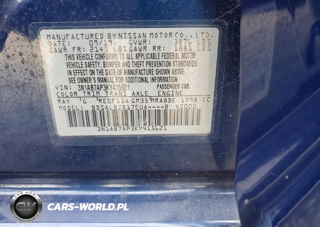 2019 Nissan Sentra S VIN:3N1AB7AP3KY415621 - 13