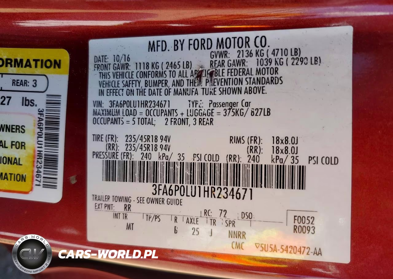 2017 Ford Fusion Se Hybrid VIN:3FA6P0LU1HR234671 - 12