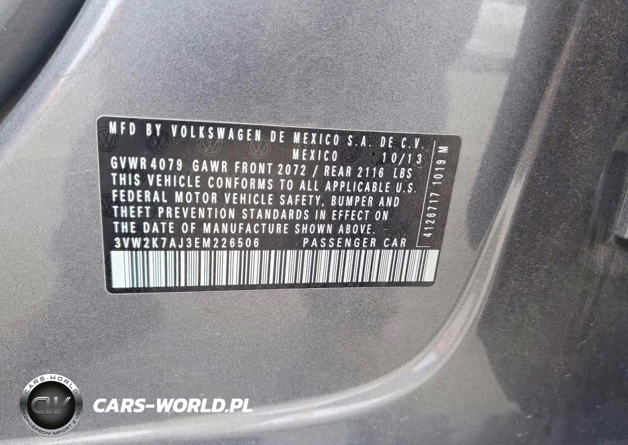 2014 Volkswagen Jetta Base VIN:3VW2K7AJ3EM226506 - 12