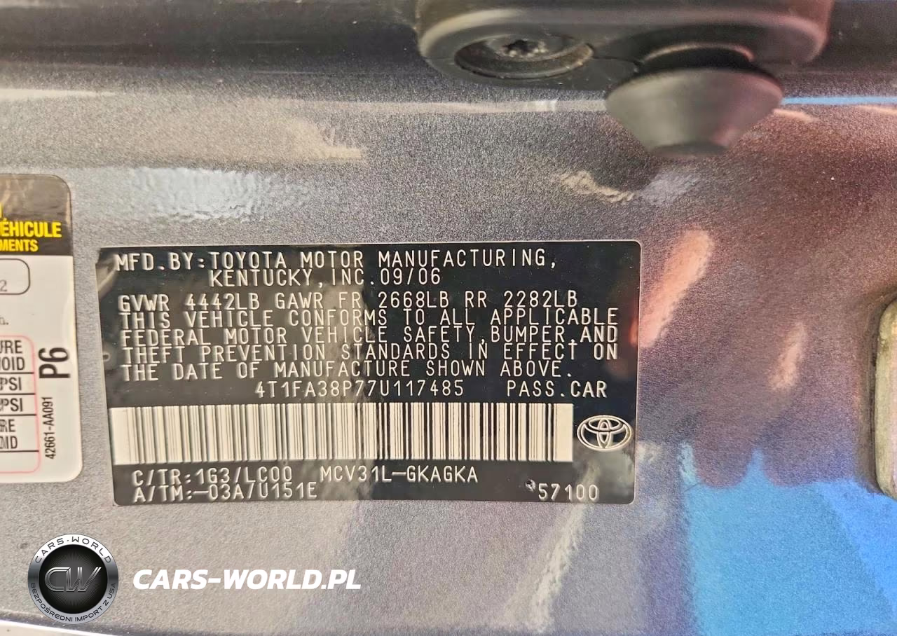 2007 Toyota Camry VIN:4T1FA38P77U117485 - 12
