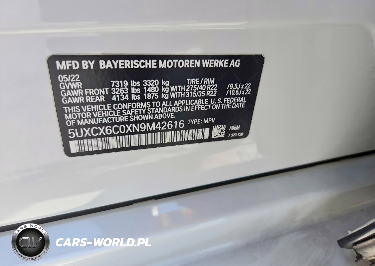 2022 BMW X7 M50I VIN:5UXCX6C0XN9M42616 - 12