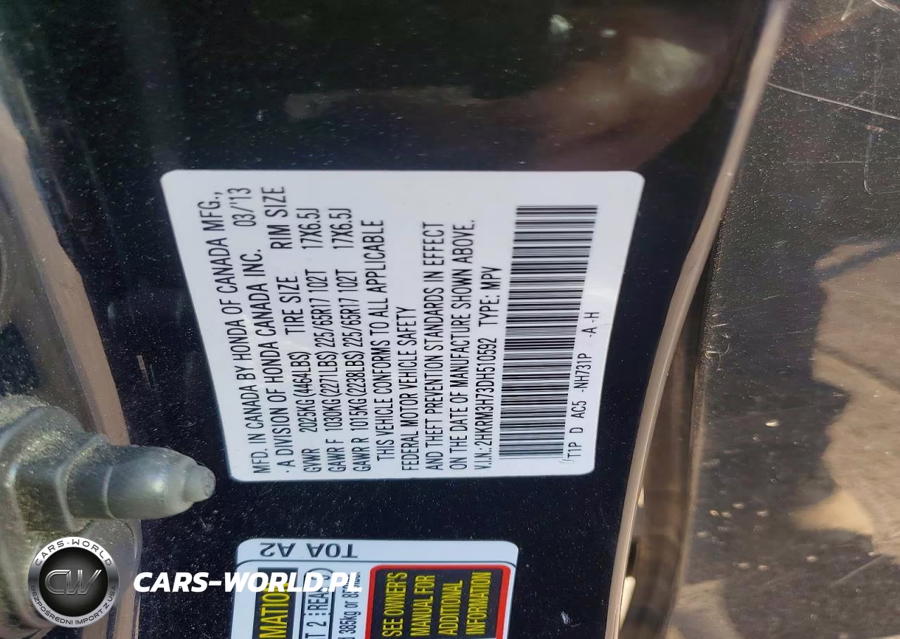 2013 Honda Cr-V Exl VIN:2HKRM3H73DH510592 - 13