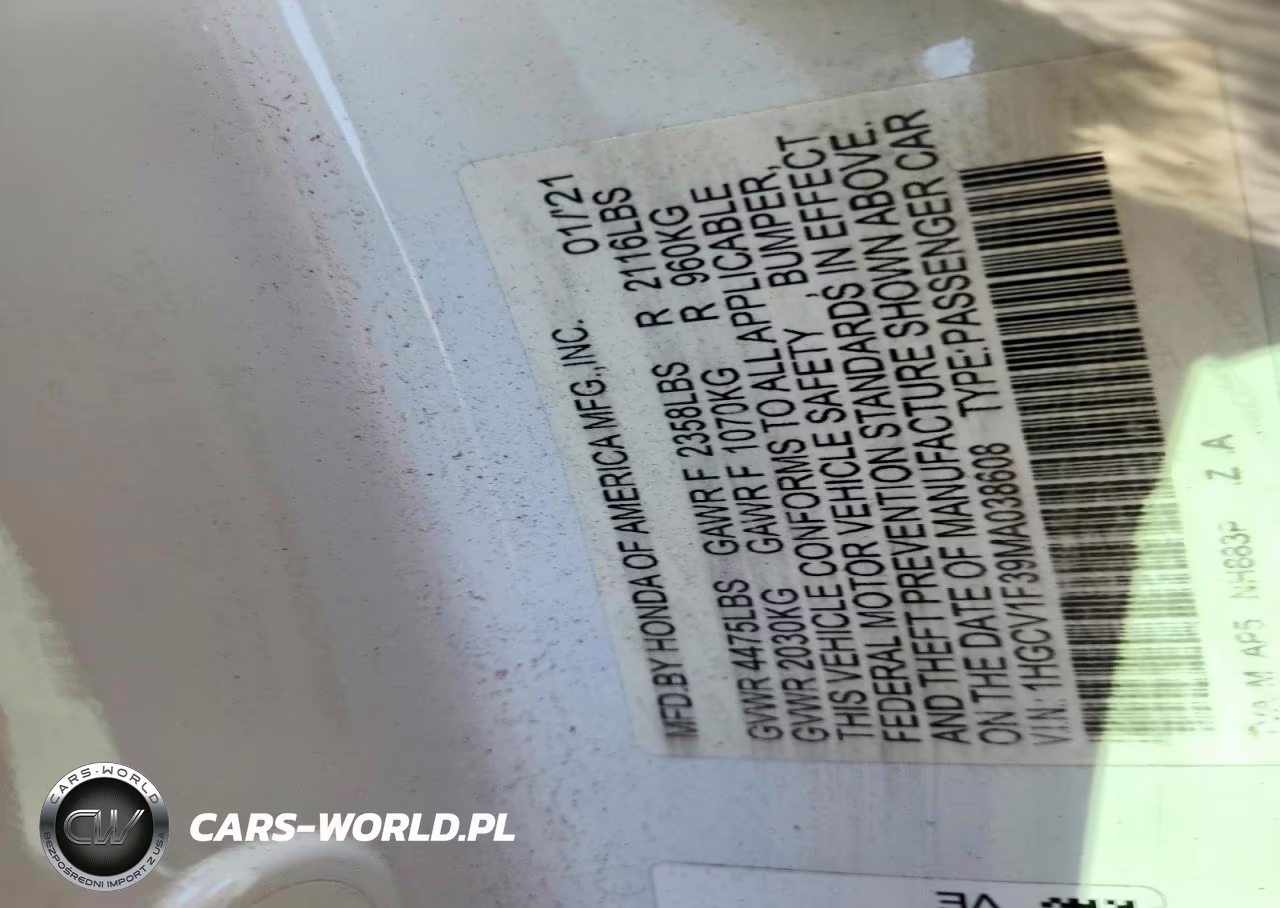 2021 Honda Accord Sport VIN:1HGCV1F39MA038608 - 12