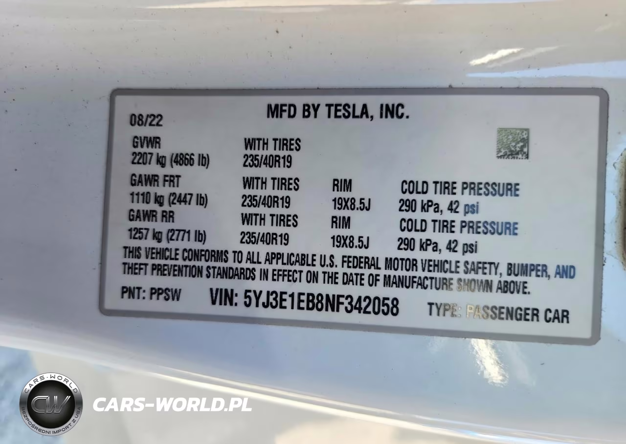 2022 Tesla Model 3 VIN:5YJ3E1EB8NF342058 - 12