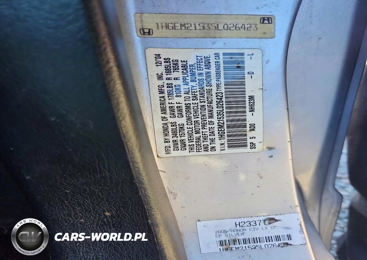 2005 Honda Civic Lx VIN:1HGEM21535L026423 - 12