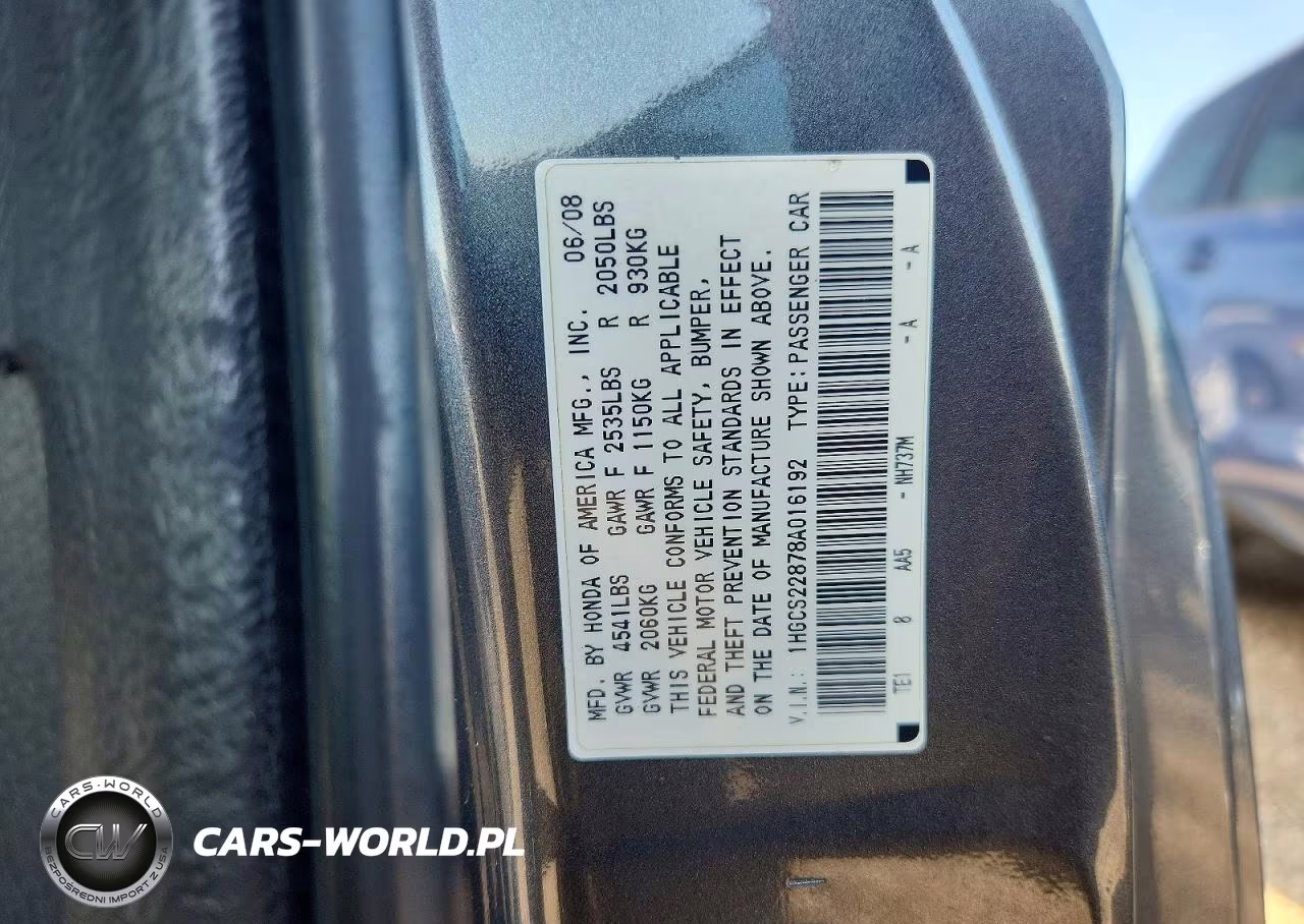 2008 Honda Accord Exl VIN:1HGCS22878A016192 - 12