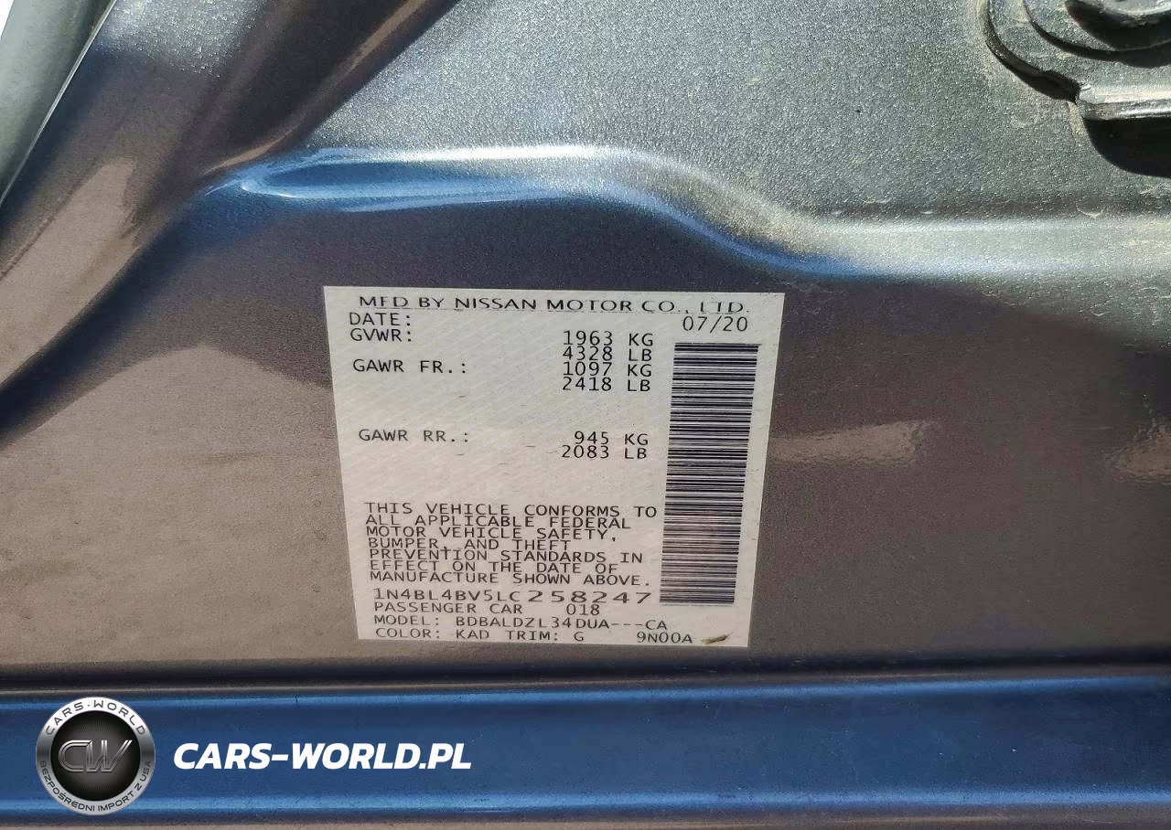 2020 Nissan Altima S VIN:1N4BL4BV5LC258247 - 13