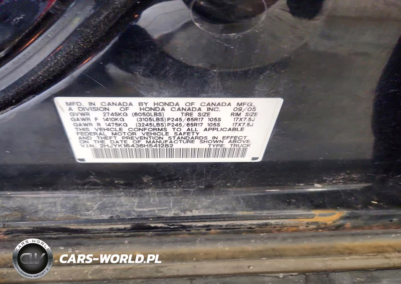 2006 Honda Ridgeline Rts VIN:2HJYK16436H541282 - 12