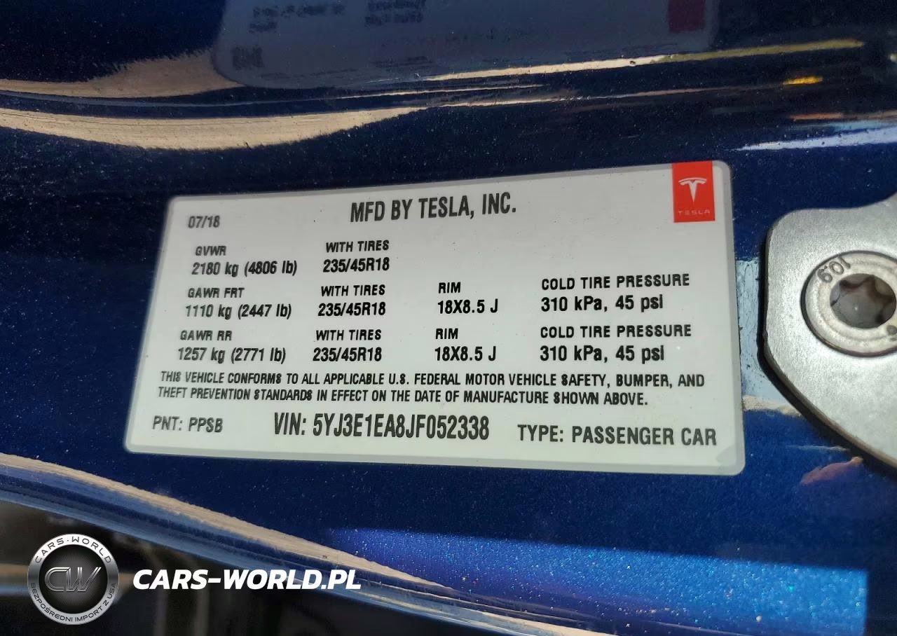 2018 Tesla Model 3 VIN:5YJ3E1EA8JF052338 - 12