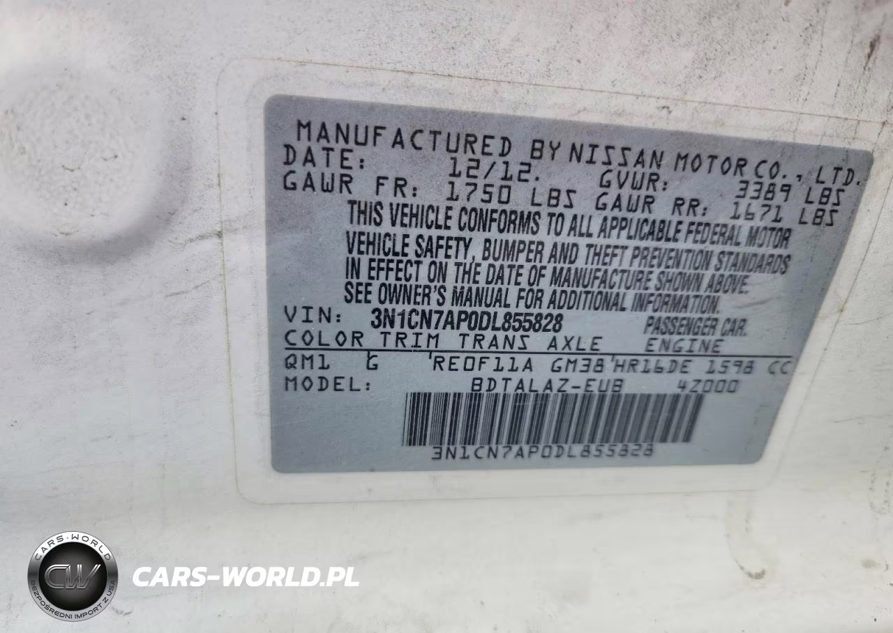 2013 Nissan Versa 1.6 S VIN:3N1CN7AP0DL855828 - 12
