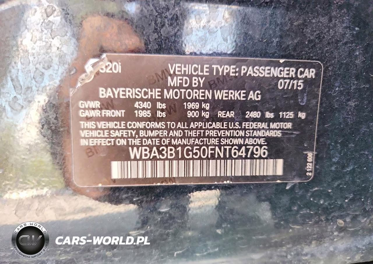 2015 BMW 320 I VIN:WBA3B1G50FNT64796 - 12