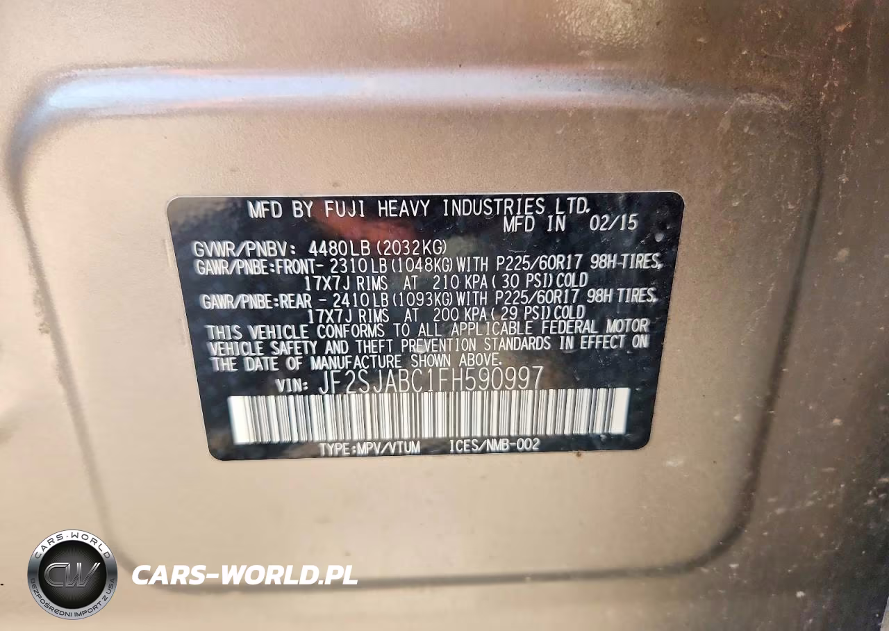2015 Subaru Forester 2.5I VIN:JF2SJABC1FH590997 - 14