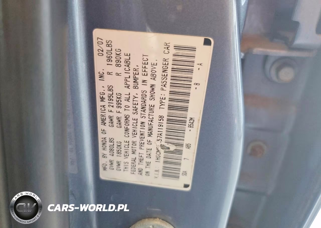 2007 Honda Accord Lx VIN:1HGCM56457A119158 - 12