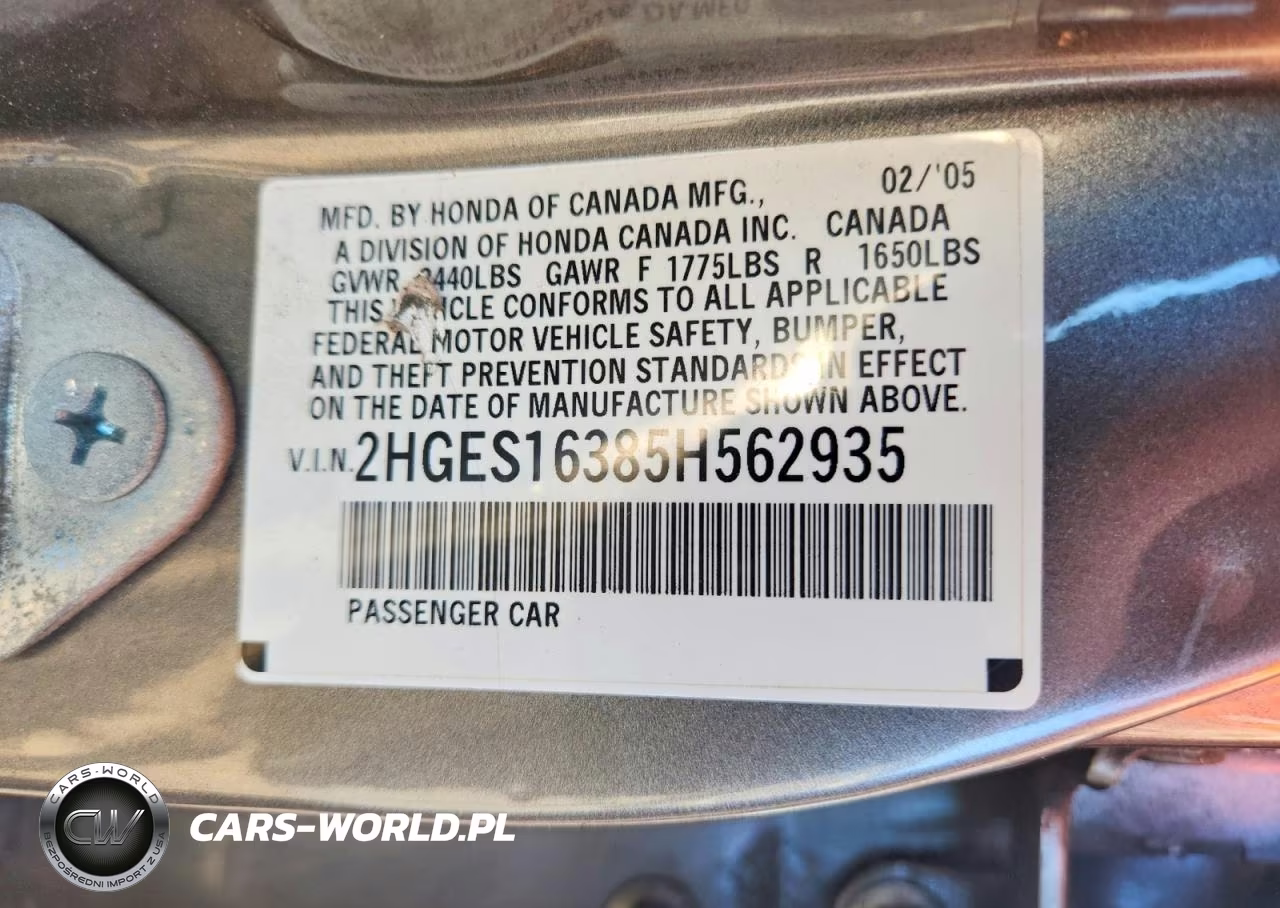 2005 Honda Civic Dx Vp VIN:2HGES16385H562935 - 12