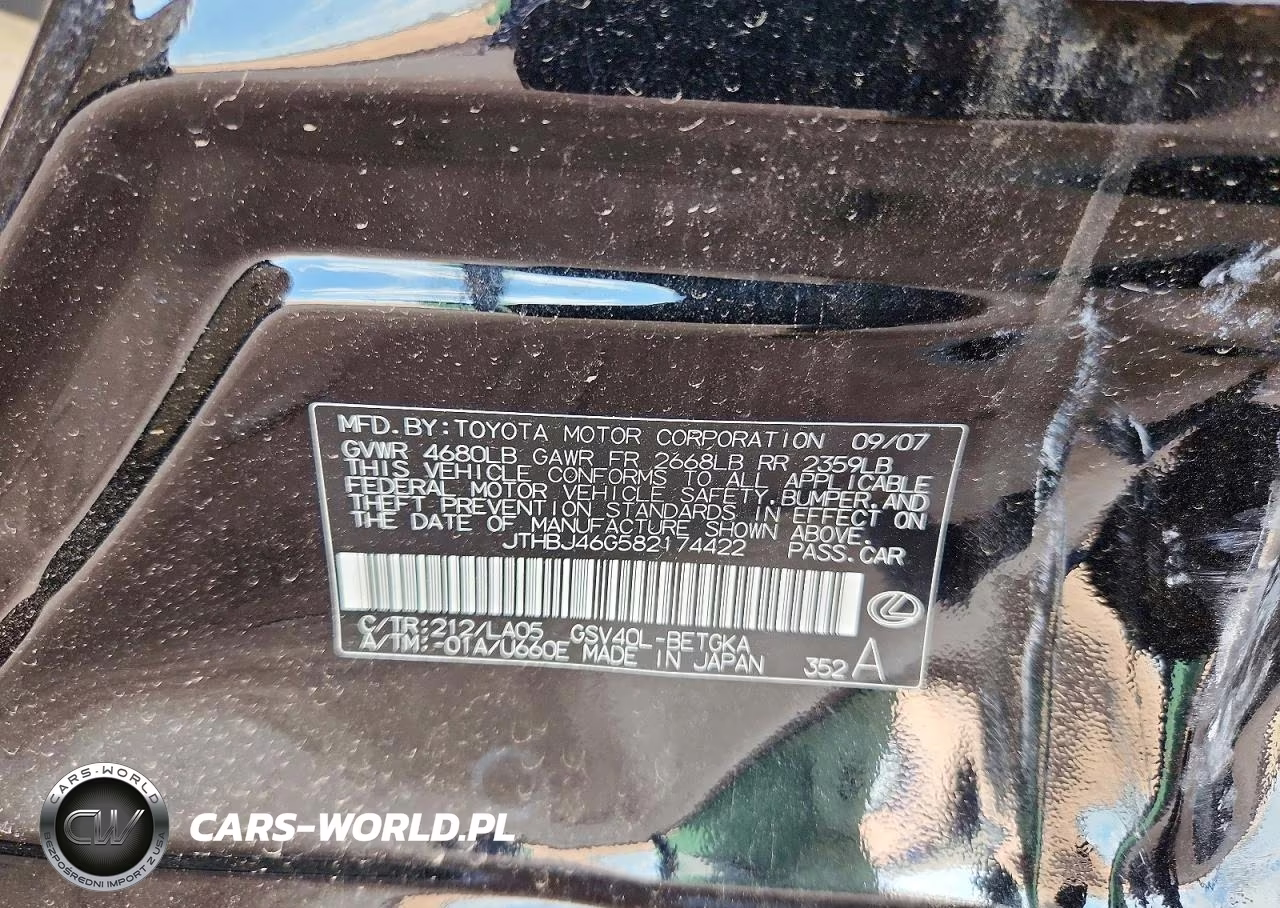 2008 Lexus Es 350 VIN:JTHBJ46G582174422 - 12