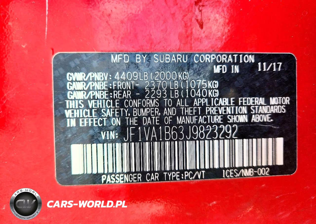 2018 Subaru Wrx VIN:JF1VA1B63J9823292 - 12