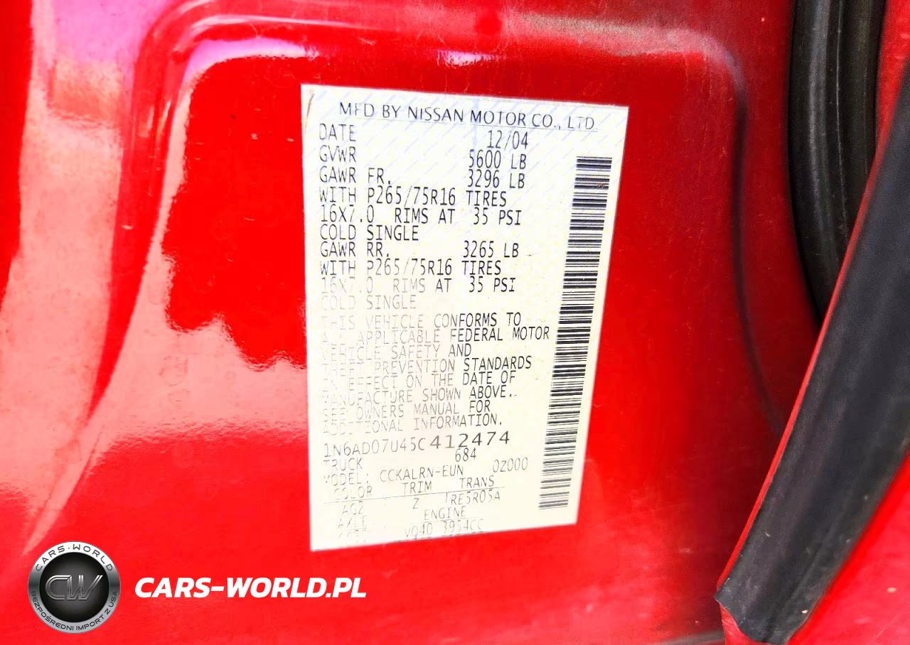 2005 Nissan Frontier Se VIN:1N6AD07U45C412474 - 12