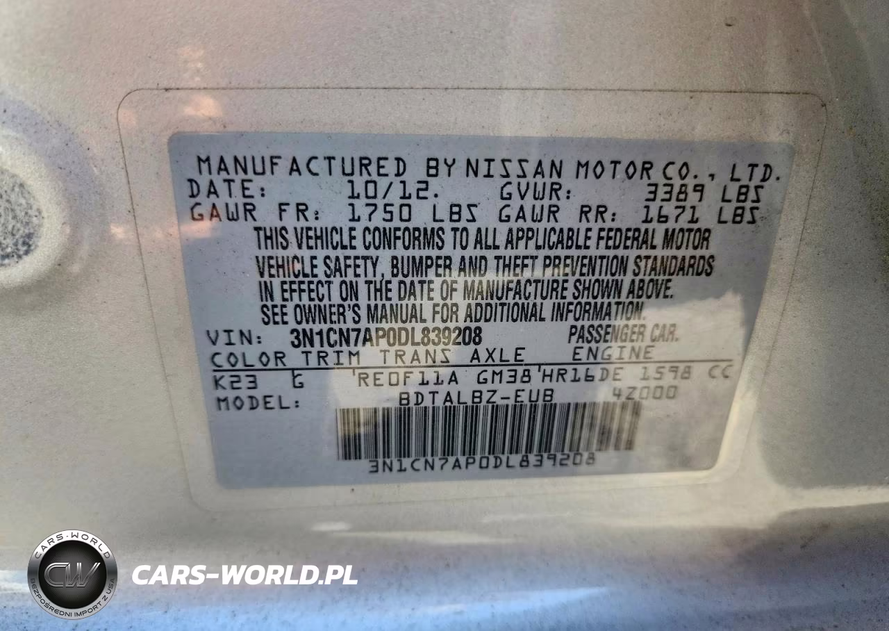 2013 Nissan Versa 1.6 S VIN:3N1CN7AP0DL839208 - 13