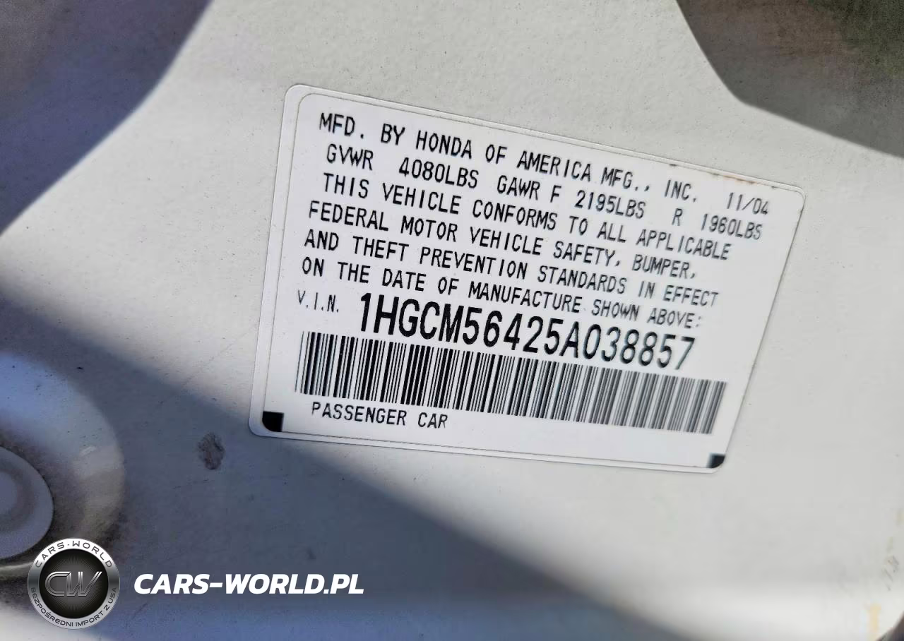2005 Honda Accord Lx VIN:1HGCM56425A038857 - 12