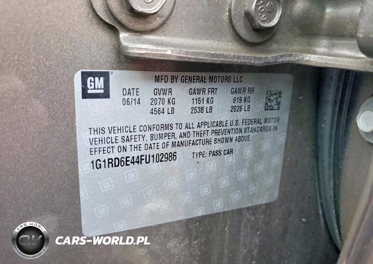 2015 Chevrolet Volt VIN:1G1RD6E44FU102986 - 12