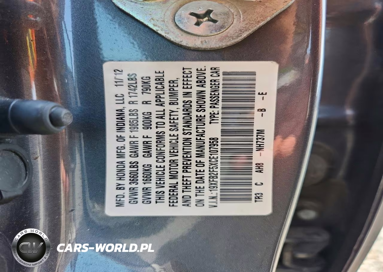 2012 Honda Civic Lx VIN:19XFB2F5XCE107958 - 12